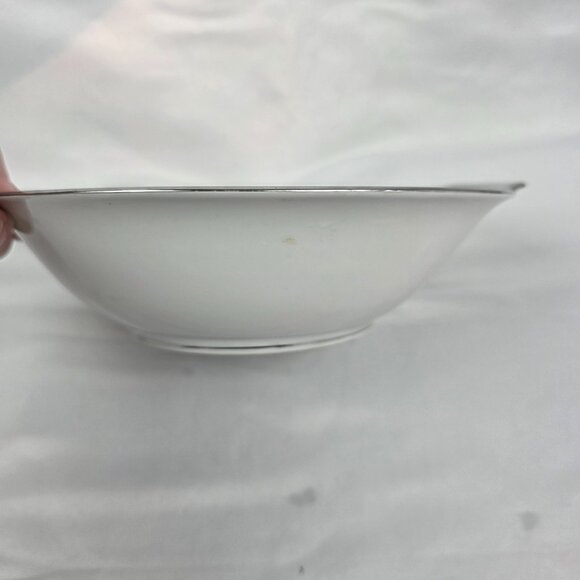 Sango Plantina Round Serving Bowl 9 Inch White with Gray Band & Platinum Trim - Picture 9 of 11
